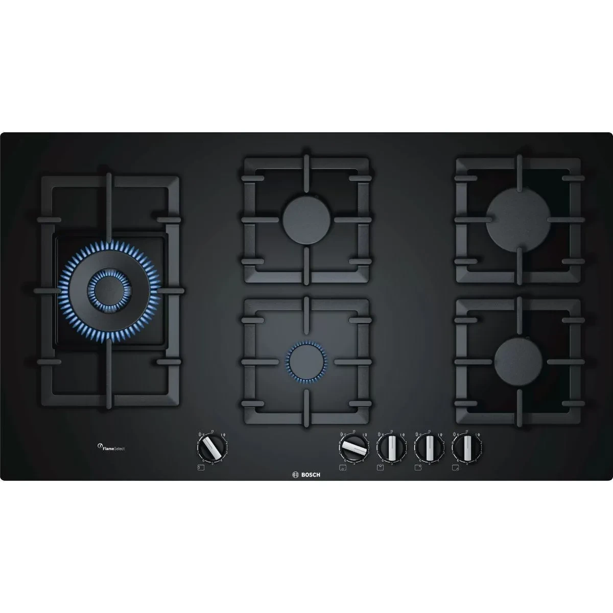 BOSCH Series 6 Built In Gas Hob, 5 Burners, 90 cm, Black - PPS9A6B90